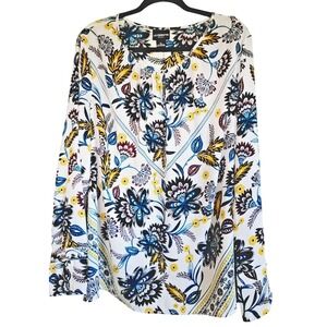 Liz Claiborne Woman 2X Multicolor Blouse Floral L/S High‎ Collar NWT